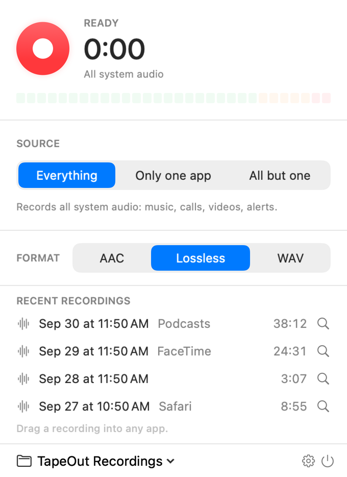 TapeOut format choice and recent recordings